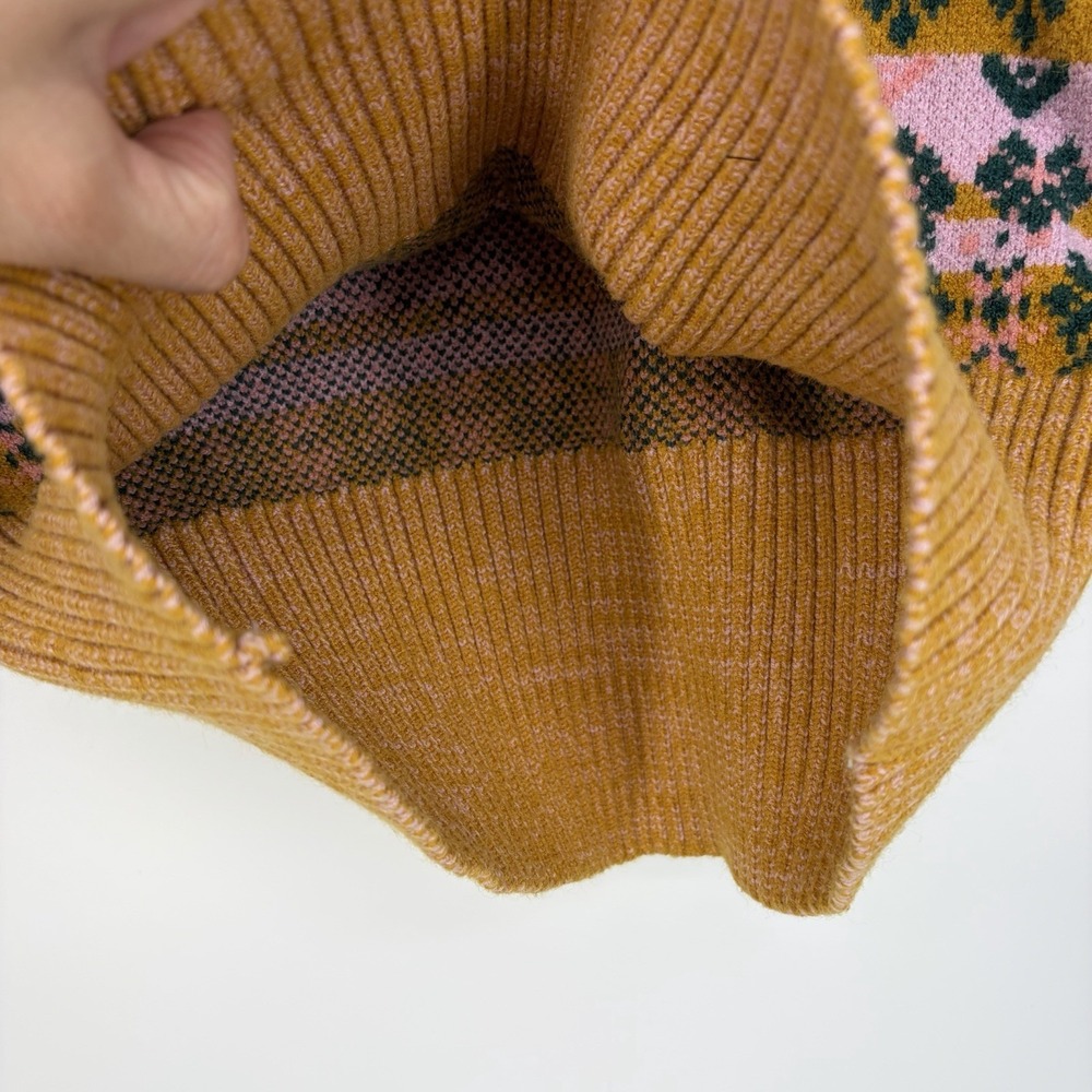 VICI Bubble Sleeve Striped Sweater M Pink Green Nordic Fair Isle Crop Retro Cozy - Picture 7 of 10